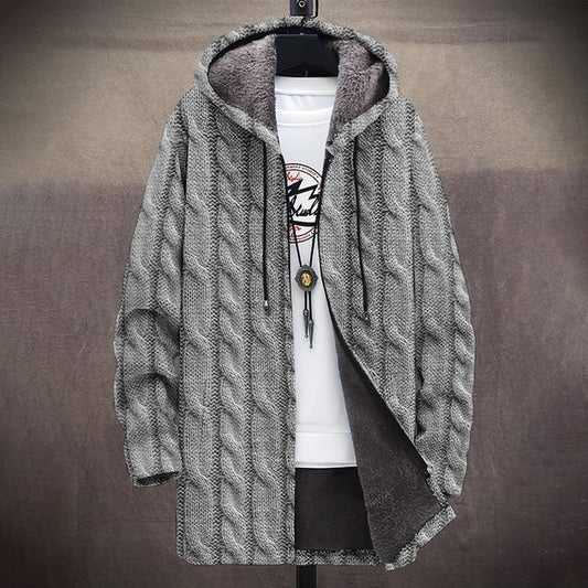 Men's Vintage Knitted Pattern Comfortable Plush Hooded Coat artswardrobe