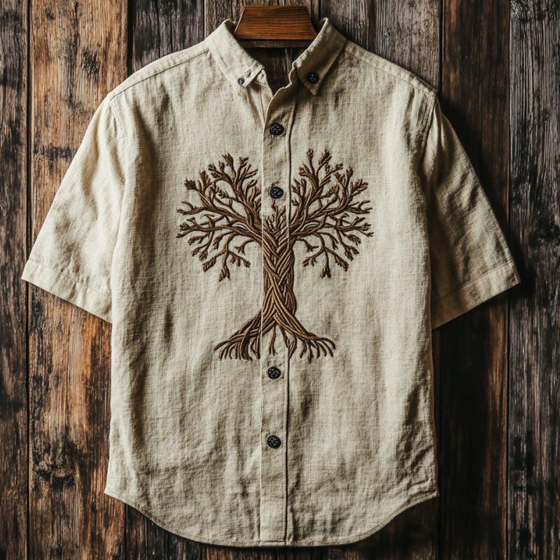 Men's Viking Life Of Tree Celtic Knot Art Linen V-neck Shirt elevenforest