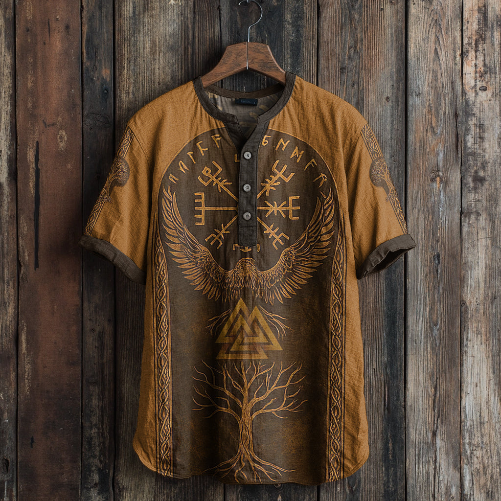 Men's Viking Nordic Tree Of Life Eagle 3d Print Vintage Shirt elevenforest
