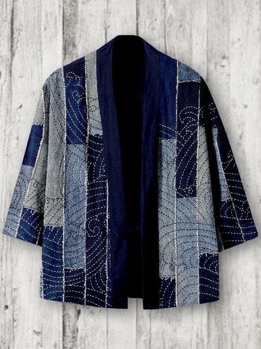 Vintage Japanese Patchwork Linen Blend Kimono Cardigan elevenforest
