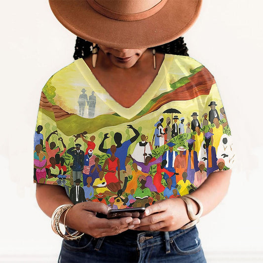 Comstylish Women's Juneteenth Cheer Freedom And Independence Printed Short Sleeved T-shirt