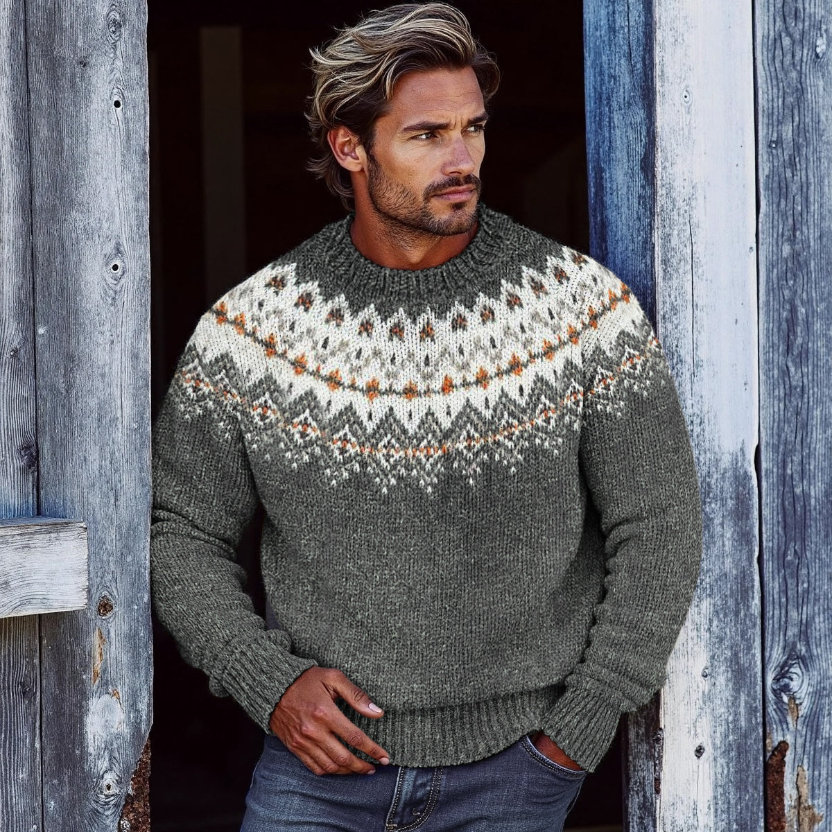 Men's Vintage Fairman Island Jacquard Sweater artswardrobe