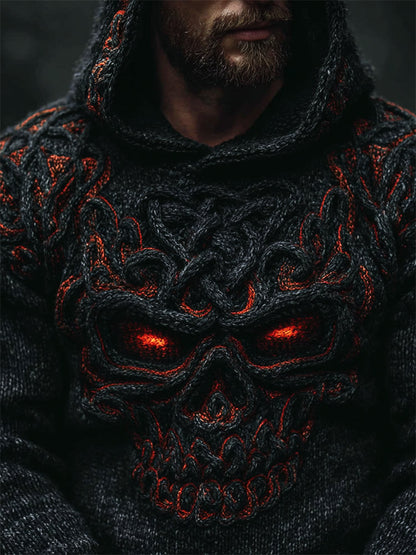 Men's Halloween Skull Celtic Knot Chunky Cozy Knit Hooded Sweater artswardrobe