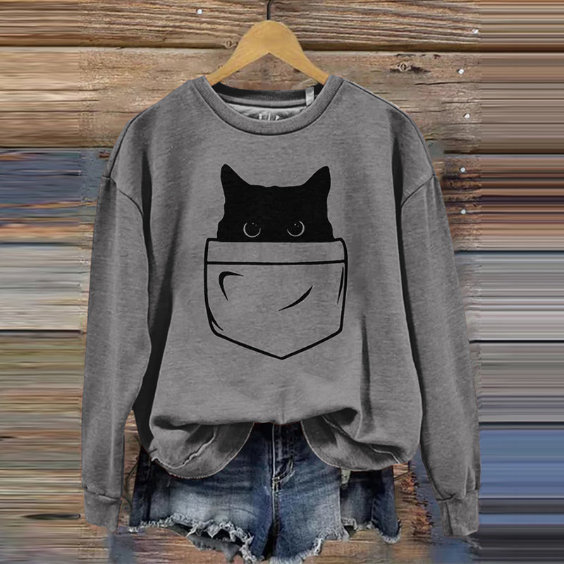 Women's Funny Cat Meowtain Japanese Cat Print Sweatshirt elevenforest