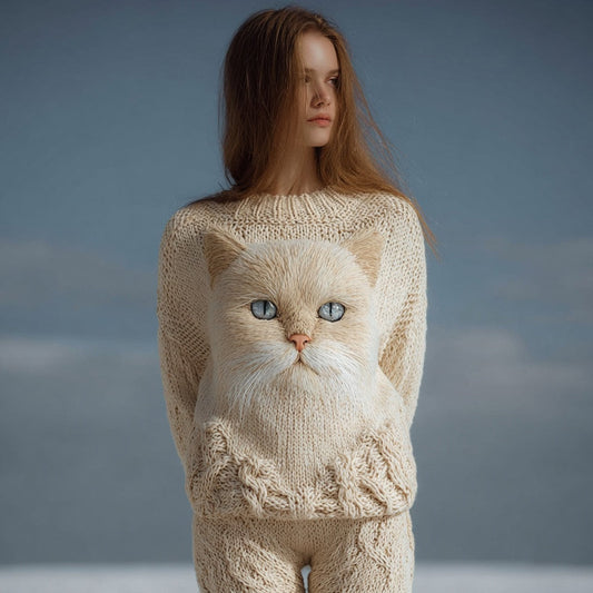 Cute Cat Face Embroidered Soft Cozy Knit Sweater elevenforest