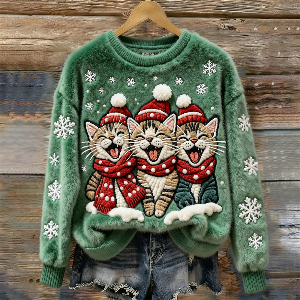 Christmas Cats Women's Cozy Plush Sweater elevenforest