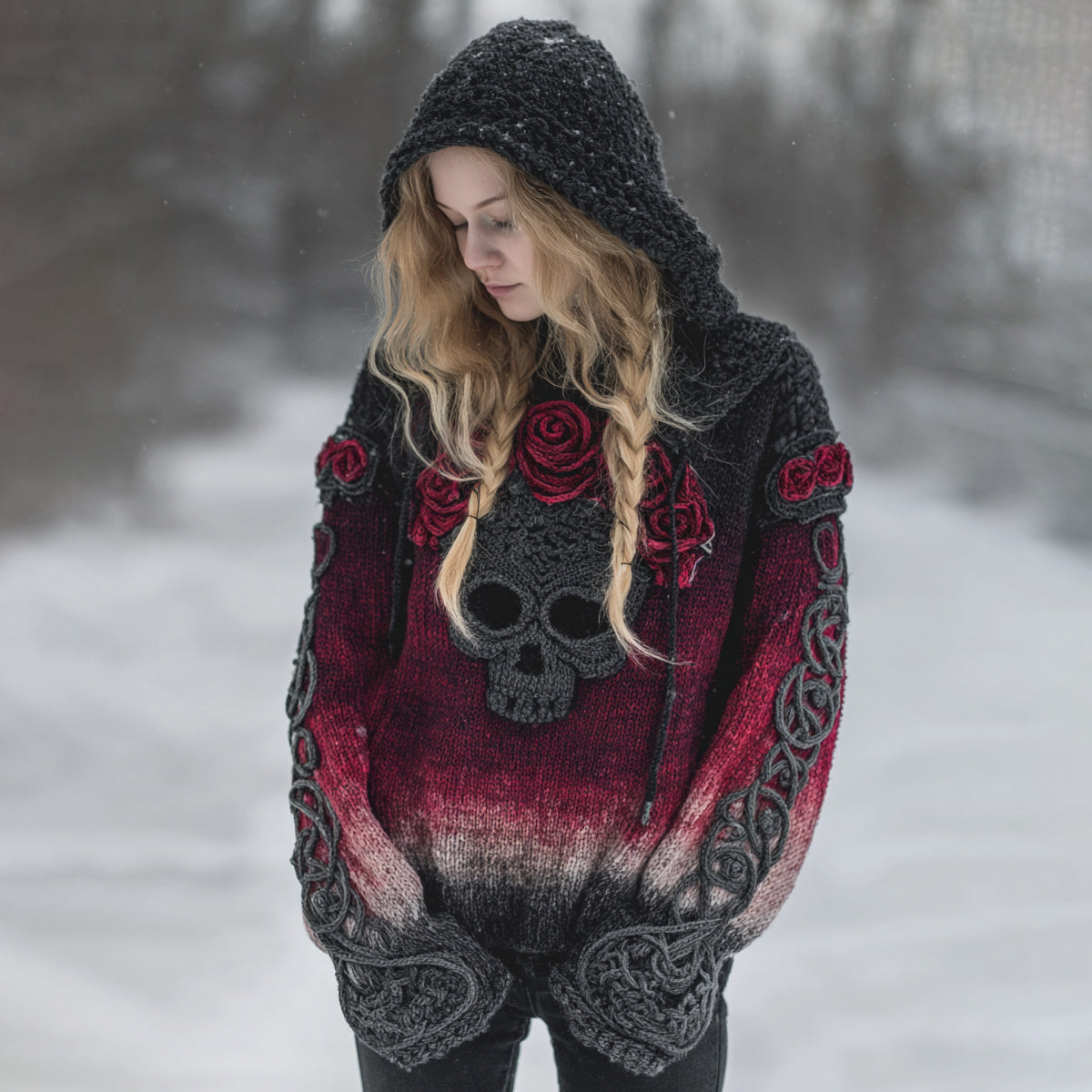 Women's Rose Skeleton Comfortable Loose Gradient Sweater elevenforest