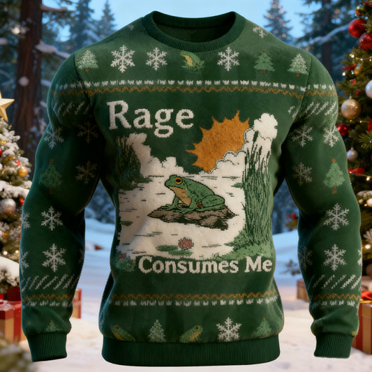 Rage Consumes Me Frog Pond Christmas Ugly Flannel Sweatshirt elevenforest
