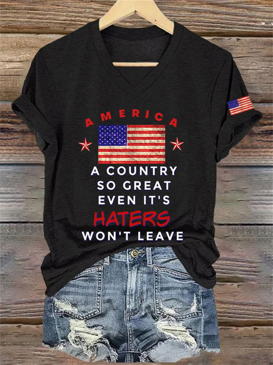 Comstylish Women's A Country So Great Even It's Haters Won't Leave Printed T-shirt