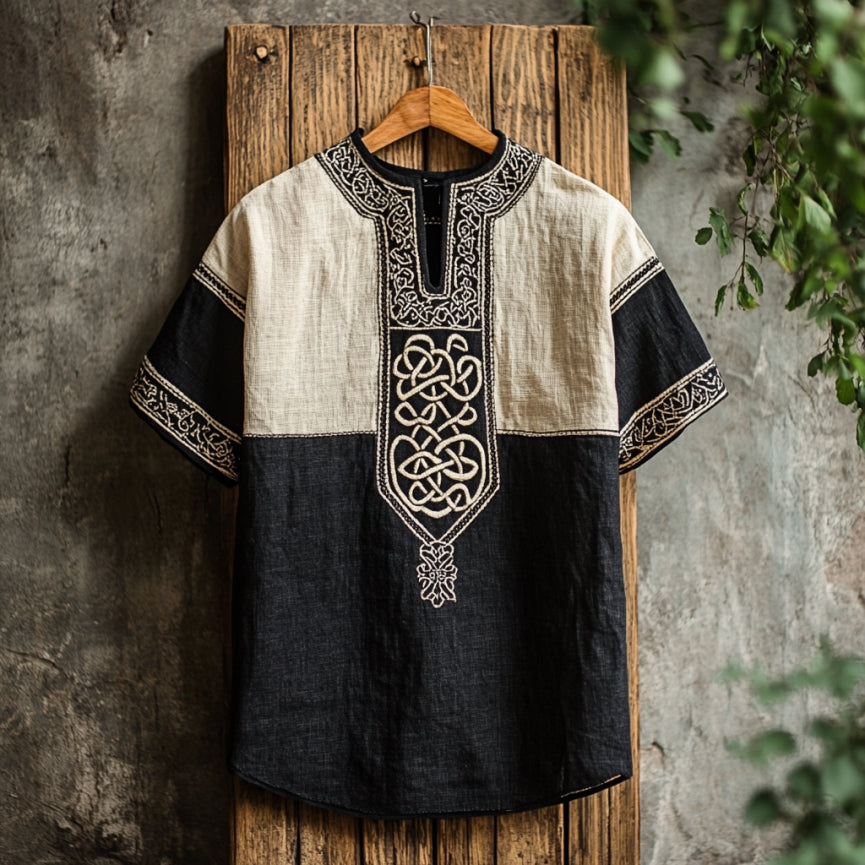 Men's Viking Celtic Embroidery Art Linen Shirt elevenforest