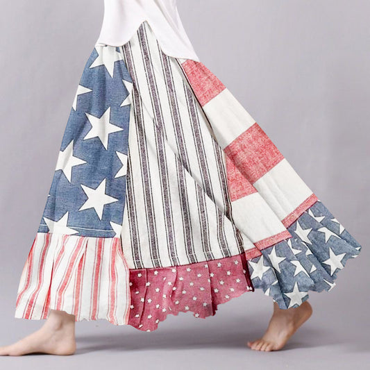 Women's Vintage Independence Day Flag Patchwork Skirt elevenforest