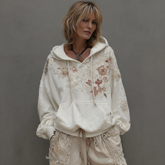 Women's Vintage Rose Floral Art Casual Warm Hoodie elevenforest