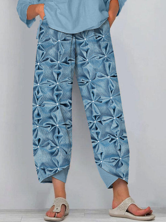 Pleated Design Floral Pattern Linen Blend Pants elevenforest