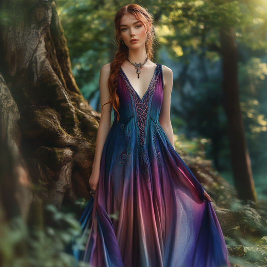 Vintage Viking Tribal Celtic Knot Gradient Art Linen Tank Dress elevenforest