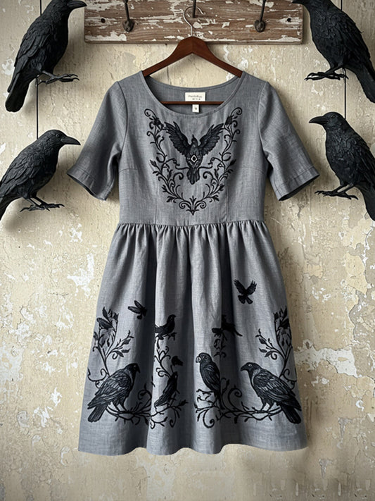 Women's Tribal Raven Embroidery Celtic Lace Art Tank Dress elevenforest