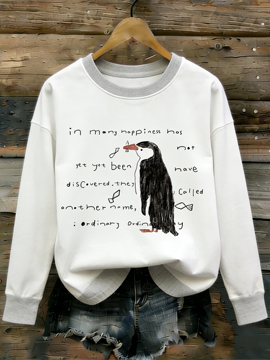 Comstylish Nihilist Penguin Slogan Round-neck Long-sleeve T-shirt