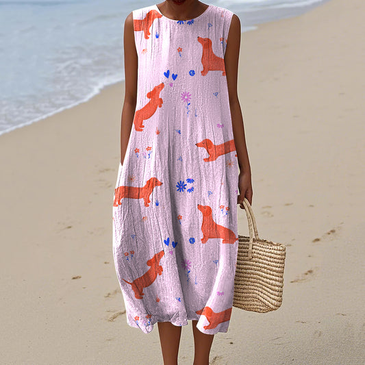 Women's Cute Dachshund Flowers Art Print Dress elevenforest