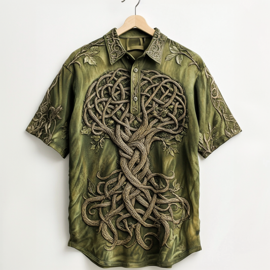 Men's Viking Life Of Tree Celtic Knot Embroidery Art Linen Shirts elevenforest