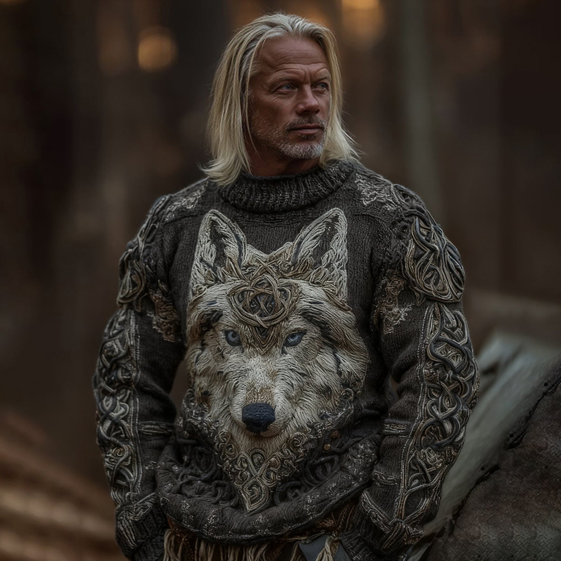 Men's Viking Wolf Knit Pullover Sweater elevenforest