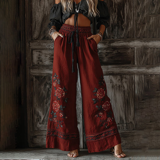 Women's Floral Print Linen Pants elevenforest