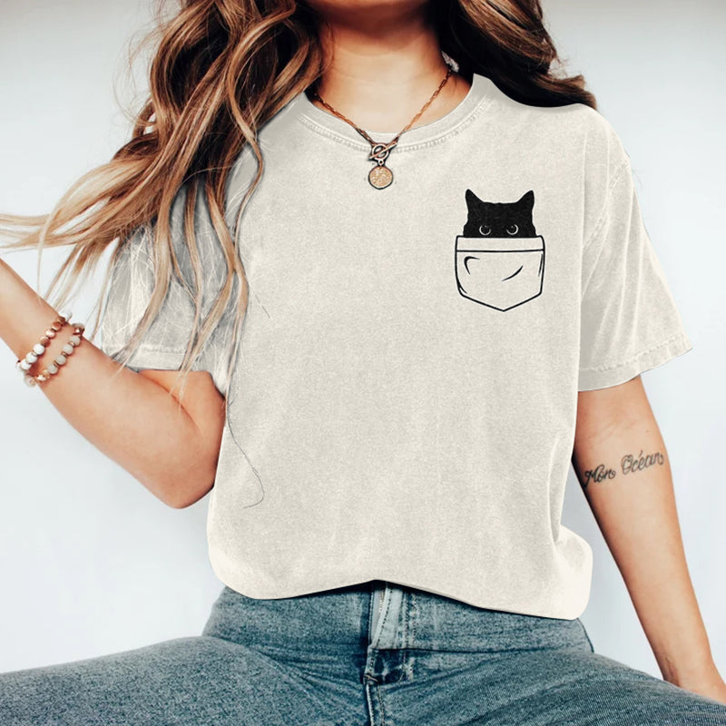 Abstract Creative Pocket Black Cat Art Print  T-shirt elevenforest