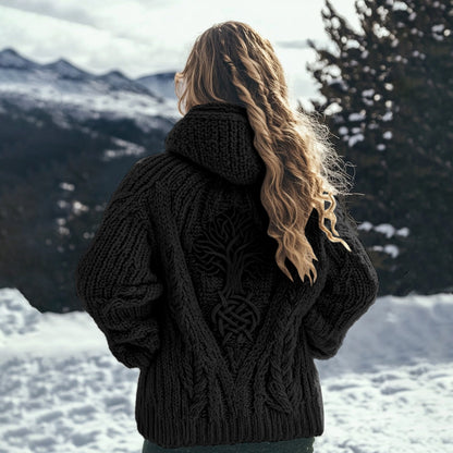 Women's Viking Tribal Tree Of Life Celtic Knot Hooded Sweater elevenforest