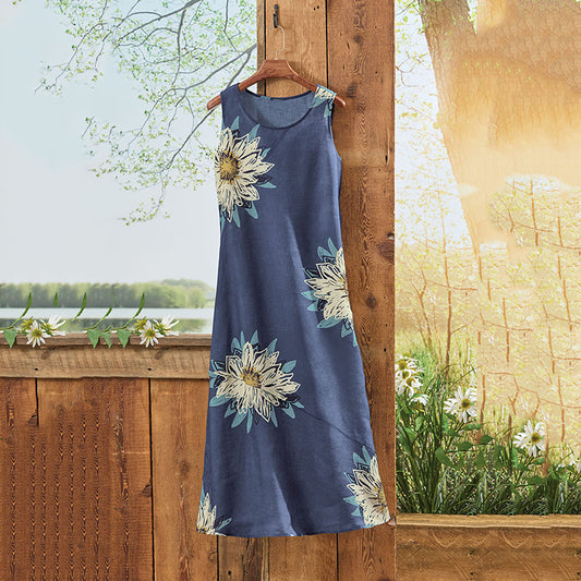 Comstylish Vintage Floral Art Linen Sleeveless Dress