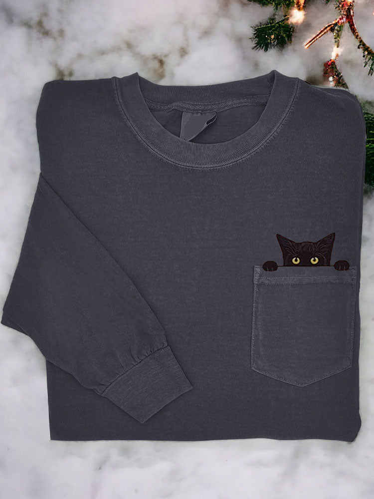 Women's Casual Funny Black Cat Print T-Shirt elevenforest