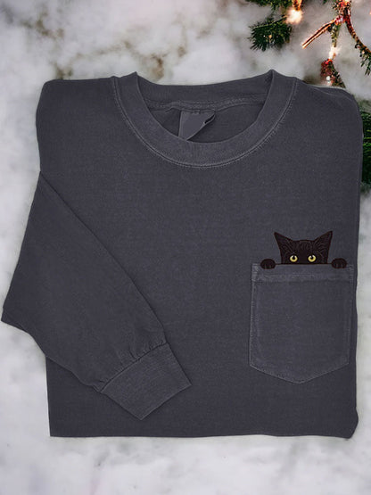 Women's Casual Funny Black Cat Print T-Shirt elevenforest