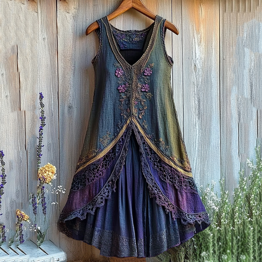 Vintage Purple Floral Lace Gradient Art Comfy Tank Dress elevenforest