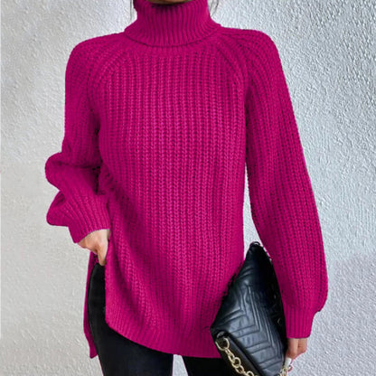 Retro Mid Length Raglan Sleeves High Lapel Split Sweater elevenforest