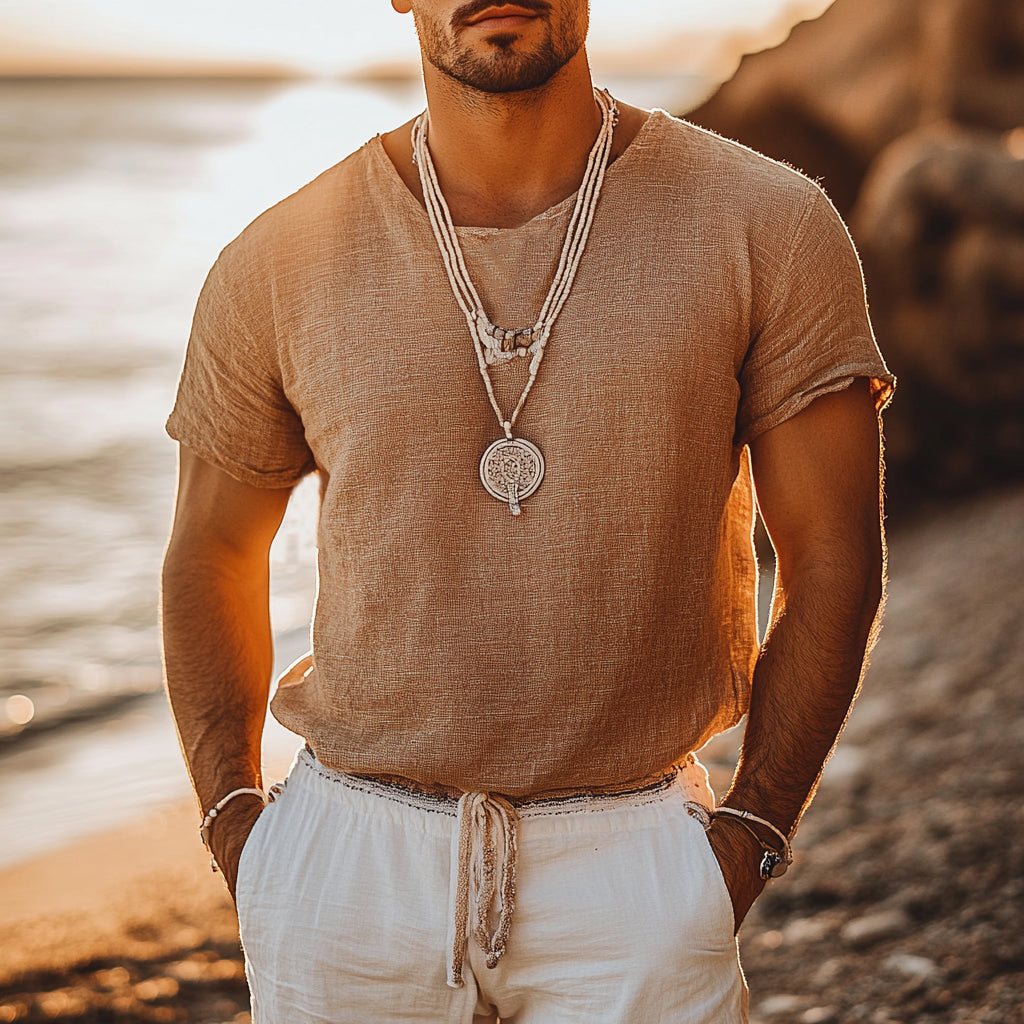 Men's Casual Fashion Solid Color Cotton And Linen Basic T-shirt elevenforest
