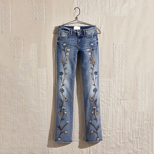 Vintage Floral Embroidery Art Design Jeans elevenforest