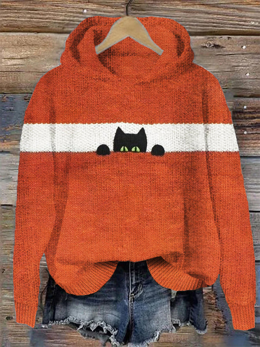 Funny Cat Knit Women's Hooded Sweater elevenforest