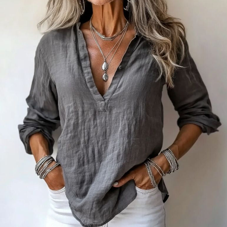Vintage V Neck Cotton Linen Comfy Shirt elevenforest