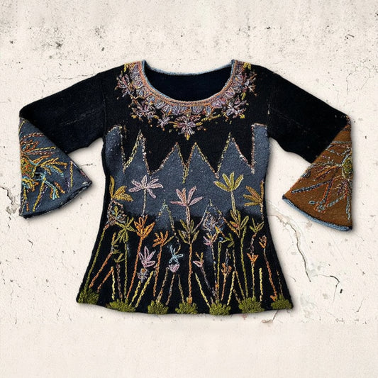 Women's Three-dimensional Multi-colored Plant-themed Casual Round-neck Sweater elevenforest