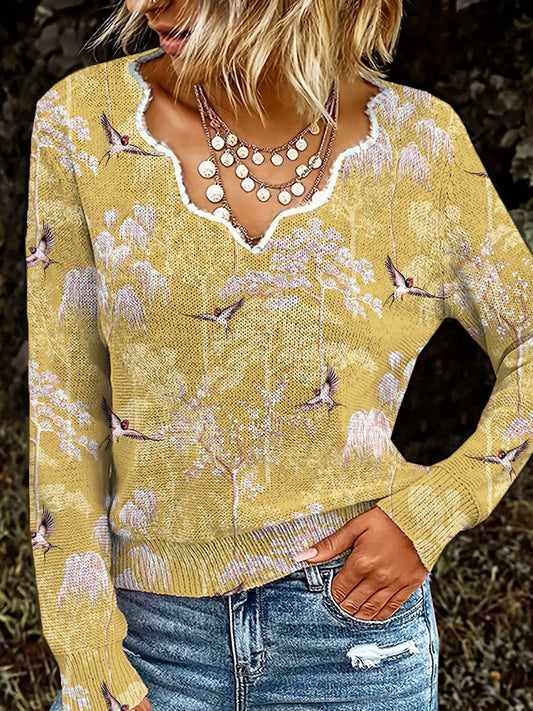 Japanese Garden Print Lace Collar Sweater elevenforest