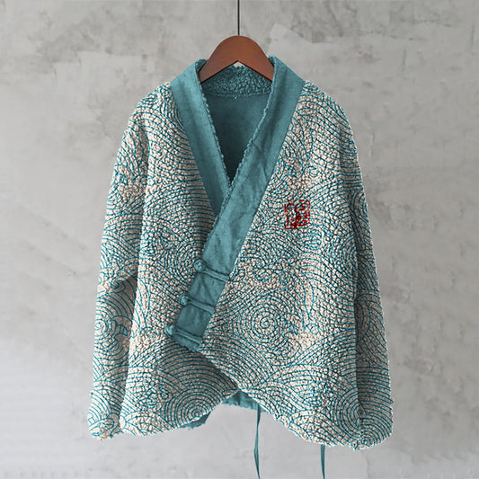 Japanese Wave Art Plush Kimono Cardigan elevenforest