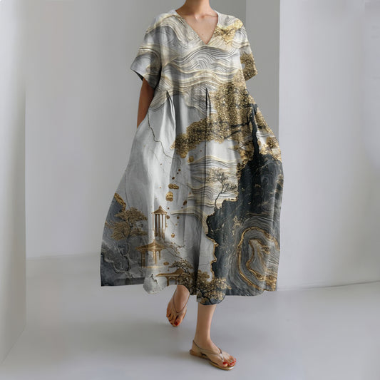 Dali Landscape Painting V-neck Dress elevenforest