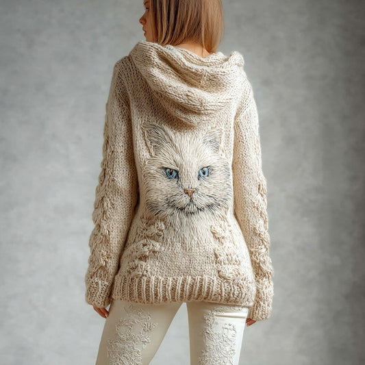 Cute Cats Embroidered Comfy Knit Hooded Cardigan elevenforest