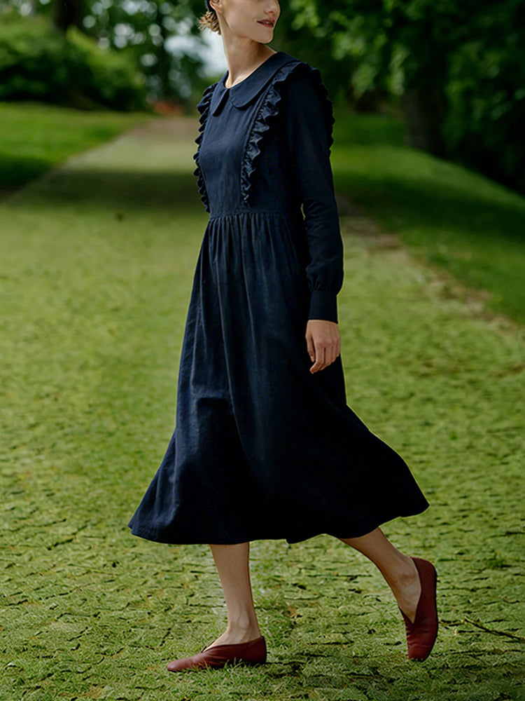 Comstylish Victoria Design Sense Doll Collar Linen Midi Dress