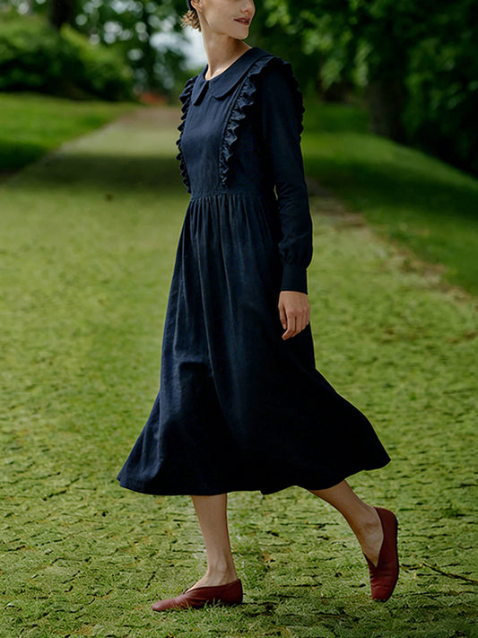 Comstylish Victoria Design Sense Doll Collar Linen Midi Dress