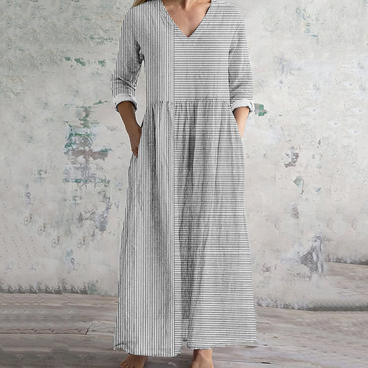 Vintage Stripe Pattern Women's Linen Dress elevenforest