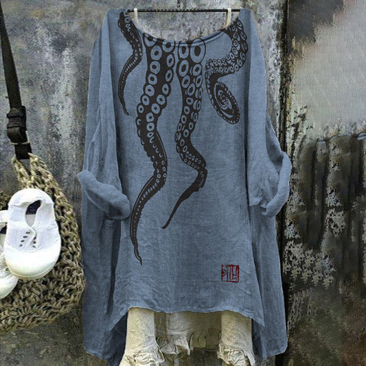 Vintage Japanese Art Sea Octopus Cozy Linen Blend Shirt elevenforest