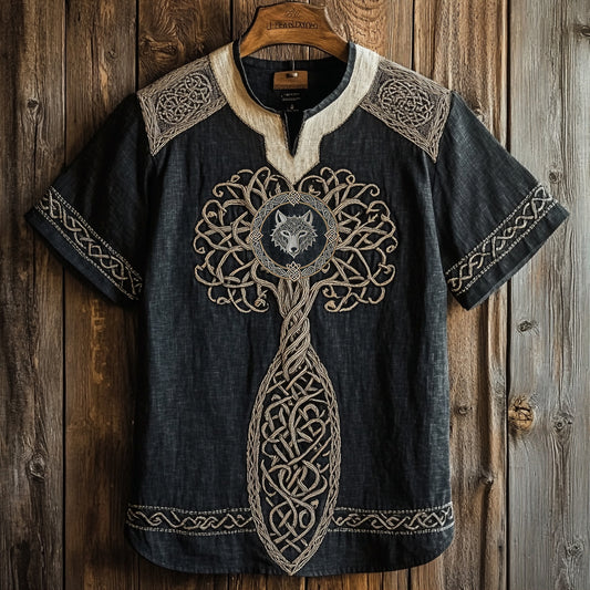 Mens Vintage Viking Tree Of Life And Wolf Celtic Design Shirt elevenforest
