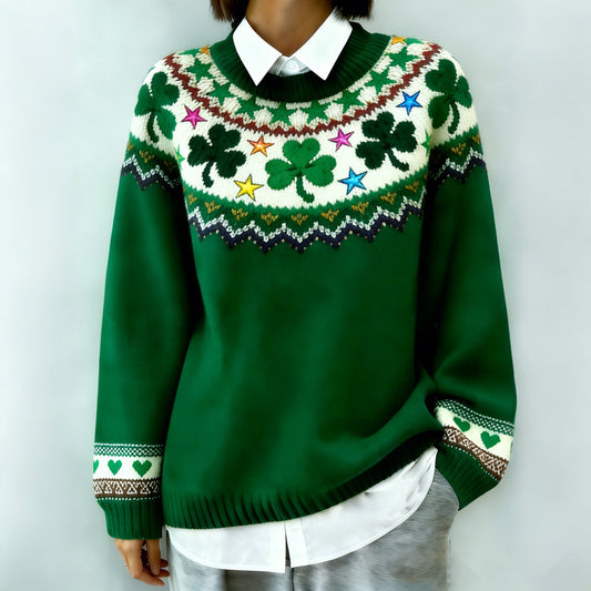 Comstylish Women's St. Patrick's Day Shamrock Pattern Warm Knit Sweater