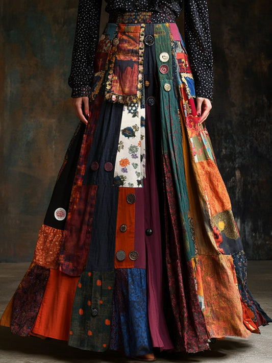Bohemian Style Colorful Patchwork Ethnic Print Skirt elevenforest