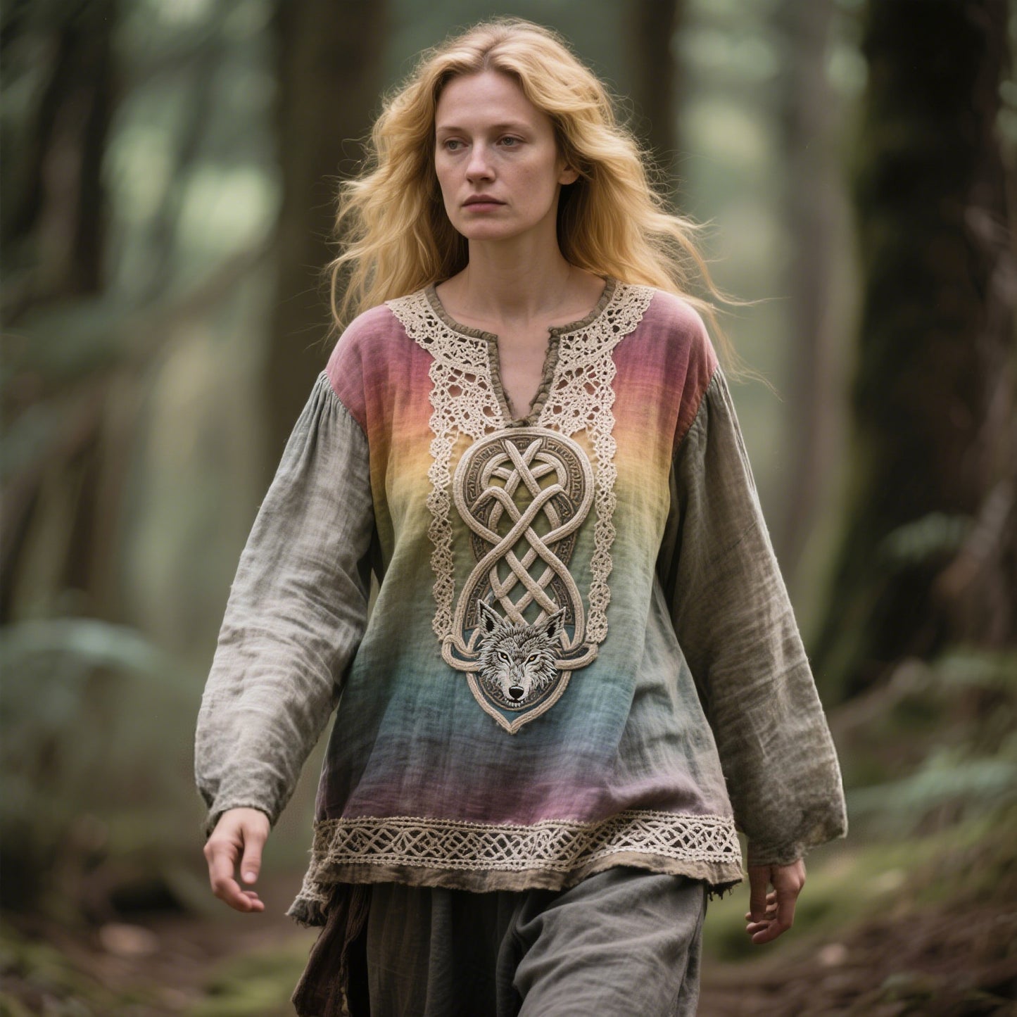 Women's Vintage Viking Wolf Woven Comfort Shirt elevenforest