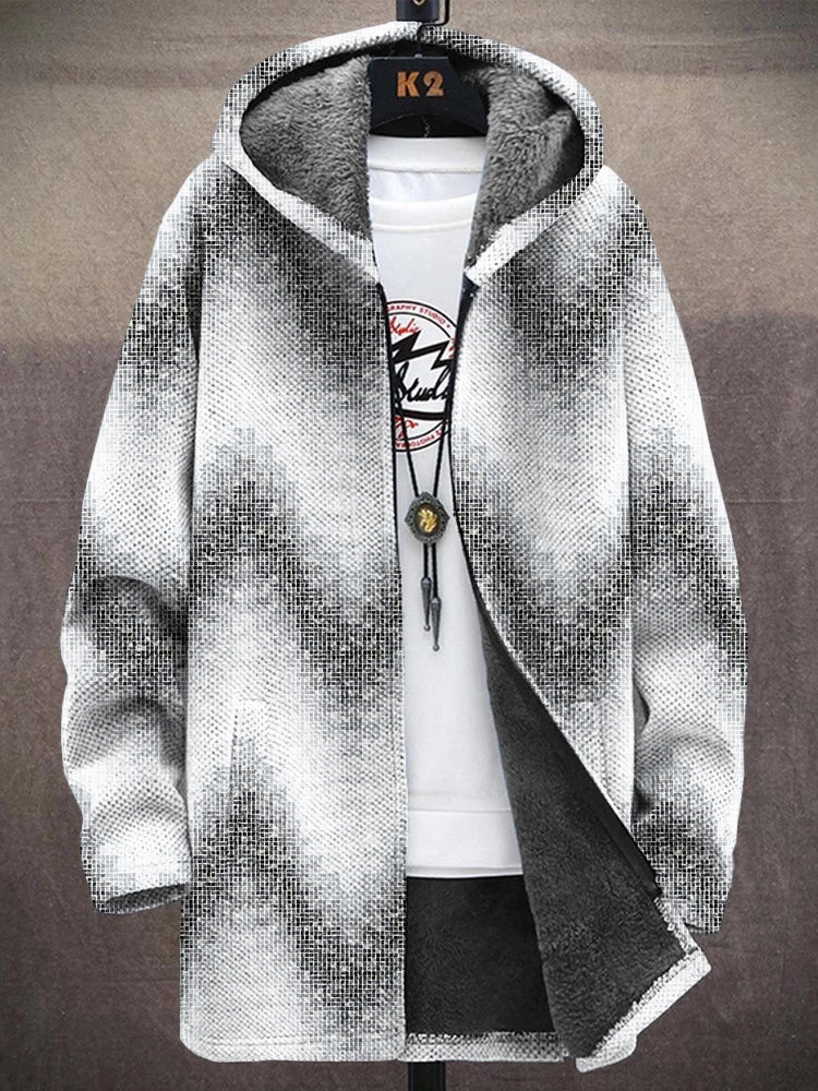 Men's Vintage Mosaic Wave Pattern Cozy Hooded Coat artswardrobe