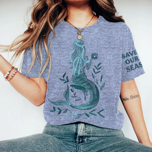 Comstylish Save Our Seas Mermaid Print Women's T-shirt